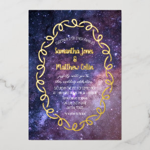 Invitation En Aluminium Galaxie céleste Cosmos Sky Gold Foil Mariage