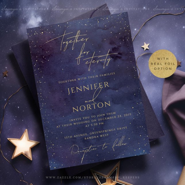 Invitation En Aluminium Galaxie d'or violet céleste étoiles nuit étoilée (Créateur téléchargé)