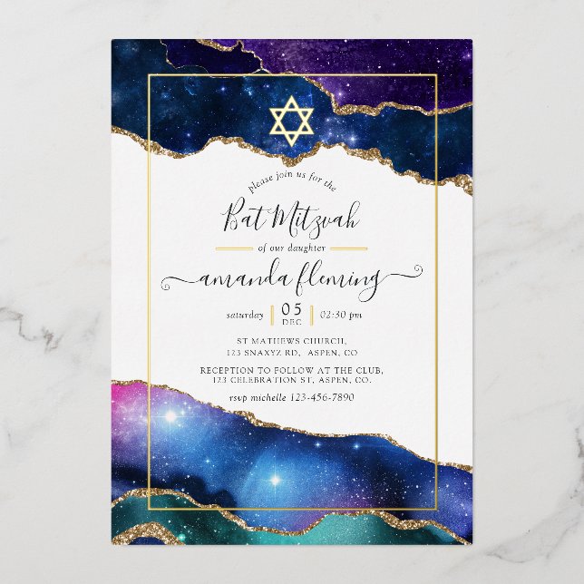 Invitation En Aluminium Galaxy Agate Bat mitzvah (Recto)