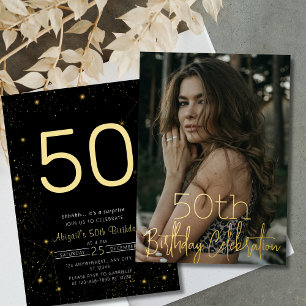 Invitation En Aluminium Galaxy Elegance Photo Black Gold Anniversaire