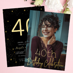 Invitation En Aluminium Galaxy Elegance Photo Black Gold Anniversaire