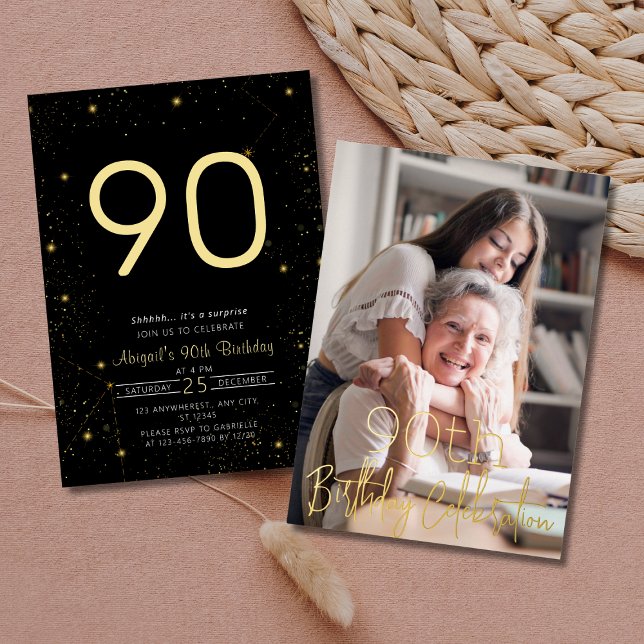 Invitation En Aluminium Galaxy Elegance Photo Black Gold Anniversaire (Créateur téléchargé)