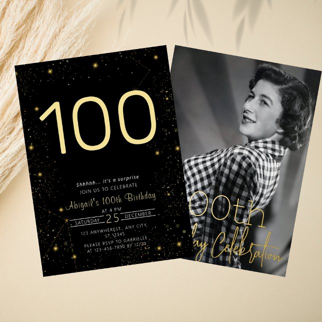 Invitation En Aluminium Galaxy Elegance Photo Black Gold Anniversaire (Créateur téléchargé)