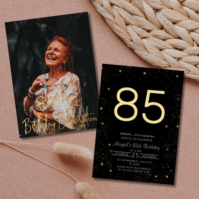 Invitation En Aluminium Galaxy Elegance Photo Black Gold Anniversaire (Créateur téléchargé)