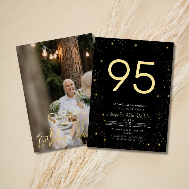 Invitation En Aluminium Galaxy Elegance Photo Black Gold Anniversaire (Créateur téléchargé)