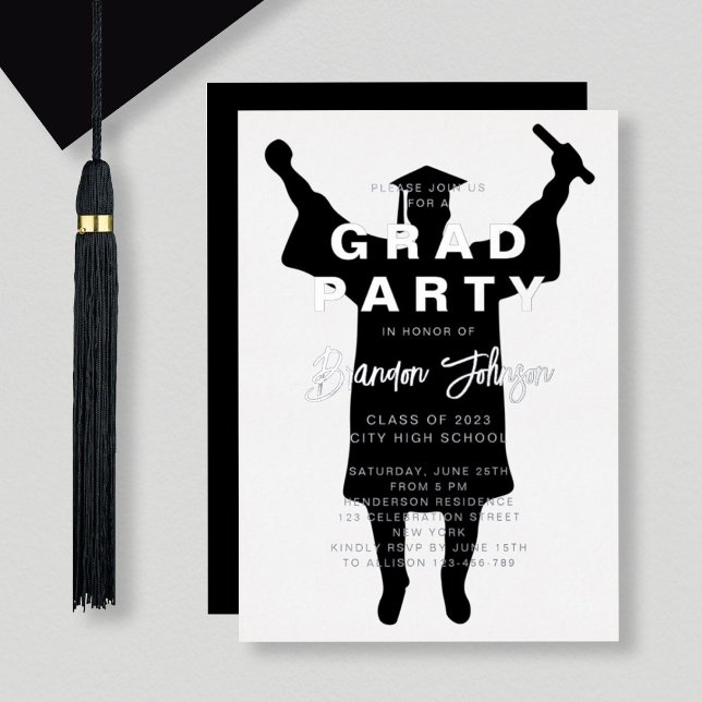 Invitation En Aluminium Garçon moderne Silver Black Graduation Party (Créateur téléchargé)
