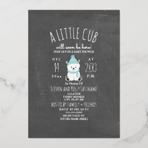 Invitation En Aluminium Garçon Ours Polaire Baptême d'Hiver Flocons de Nei