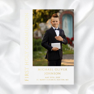 Invitation En Aluminium Garçon Photo moderne First Holy Communion Gold