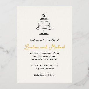 Invitation En Aluminium Gâteau Dessiné à la Main Doodle Mariage Moderne