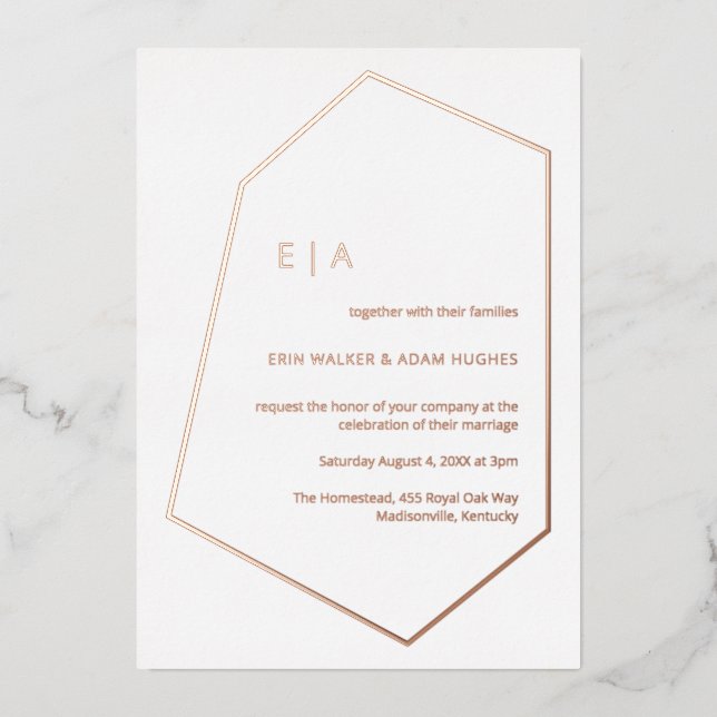 Invitation En Aluminium Gem Mariage simple Géométrique Real Rose Gold (Recto)