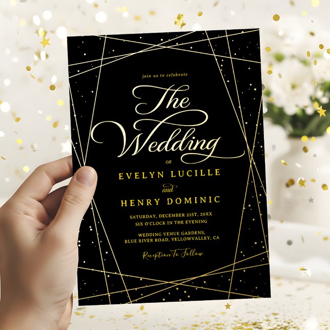 Invitation En Aluminium Geometric Black and Gold Luxury Wedding (Créateur téléchargé)
