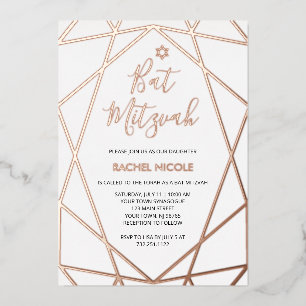 Invitation En Aluminium Géométrique blanche et Rose en or   Bat mitzvah