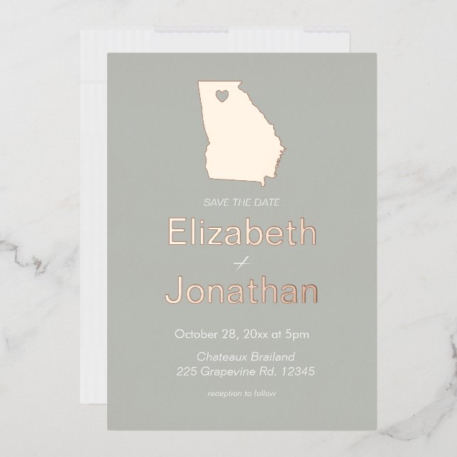Invitation En Aluminium Géorgie State Map Enregistrer La Date Rose Gold (Enveloppe)