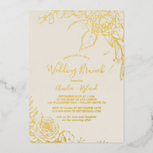 Invitation En Aluminium Gilded Floral   Feuille d'Or et Brunch de Mariage 