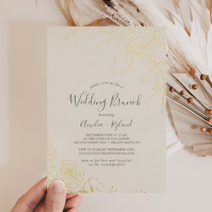 Invitation En Aluminium Gilded Floral   Fleurs de papier d'or Mariage Brun