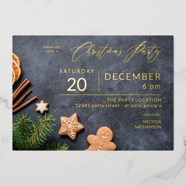 Invitation En Aluminium Gingerbread Cookie & Orange Christmas Party (Recto)