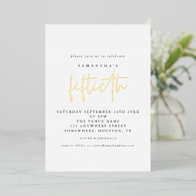 Invitation En Aluminium Glam 50th Anniversaire Script White Real (Debout devant)