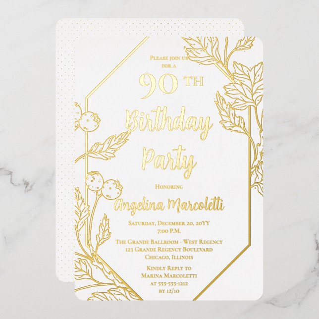 Invitation En Aluminium Glam Berries | Cadre Feuille 90e anniversaire (Recto/Verso)