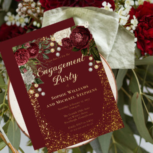 Invitation En Aluminium Glam Bourguignon Rose Fleurie Fête de Fiançailles
