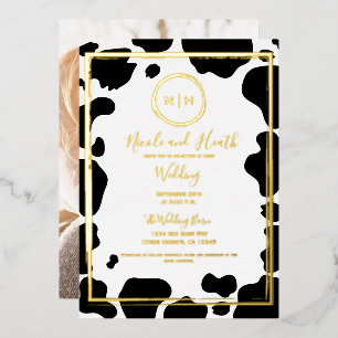 Invitation En Aluminium Glam Cow Imprimer Mariage frontalier moderne Photo