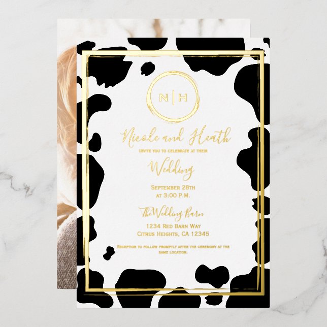 Invitation En Aluminium Glam Cow Imprimer Mariage frontalier moderne Photo (Recto/Verso)