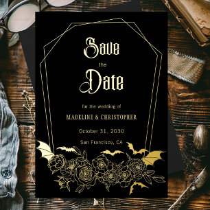 Invitation En Aluminium Glam gothique Noir mariage Enregistrer la date