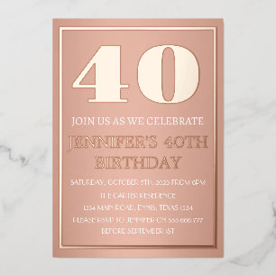 Invitation En Aluminium Glam moderne 40th Birthday Rose Gold Foil QR Code