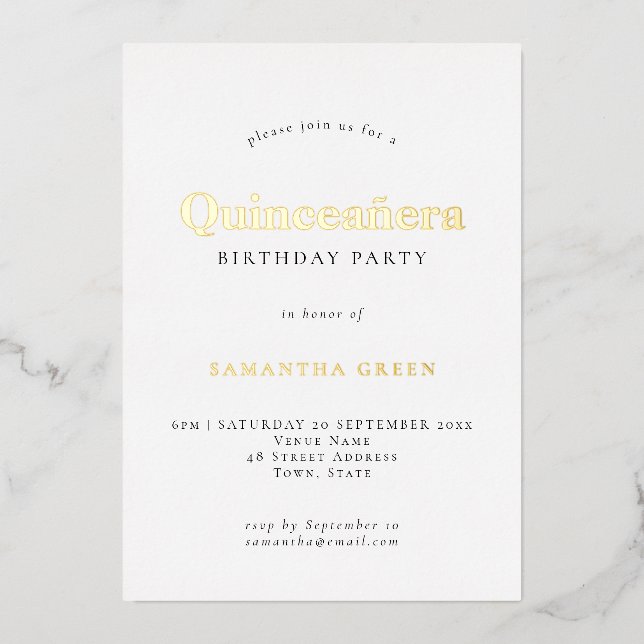 Invitation En Aluminium Glam Quinceañera Fête d'anniversaire Real (Recto)