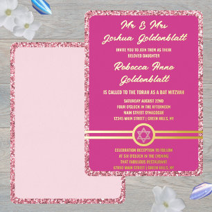 Invitation En Aluminium Glam Rose Classique Élégant Bat Mitzvah Or