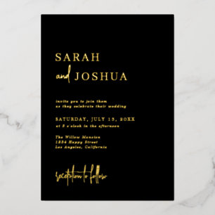 Invitation En Aluminium Glam Simple Calligraphie Script Mariage Black Gold