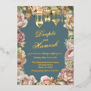 Invitation En Aluminium Glamour Arabian Nights Mariage Floral Bleu