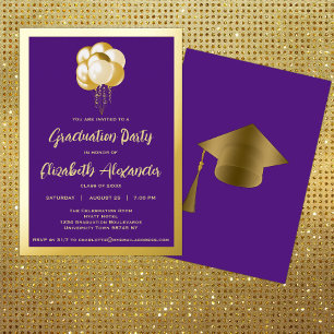 Invitation En Aluminium Gold Ballons Purple Graduation Party