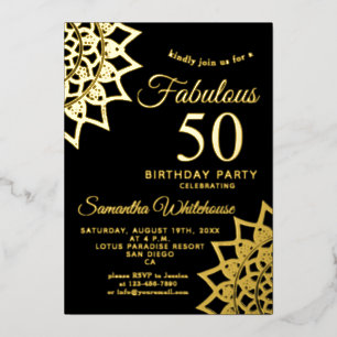 Invitation En Aluminium Gold Black Fabulous 50 Anniversaire Foil Invitatio