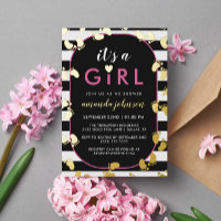 Gold Black Rose C'est une fille Baby Footprints