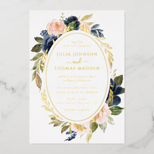 Invitation En Aluminium Gold Blush Marine Mariage Floral Foliing
