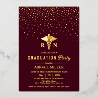 Invitation En Aluminium Gold caduceus burgundy Class Of 2026 graduation 