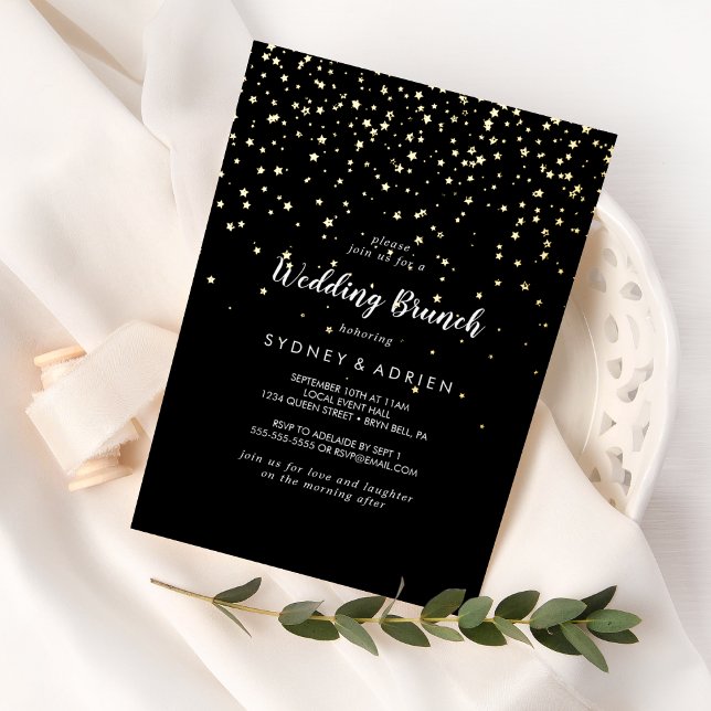Invitation En Aluminium Gold Confetti|Black Mariage Brunch (Créateur téléchargé)
