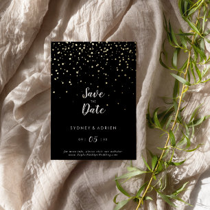 Invitation En Aluminium Gold Confetti Black Save the Date Real Gold
