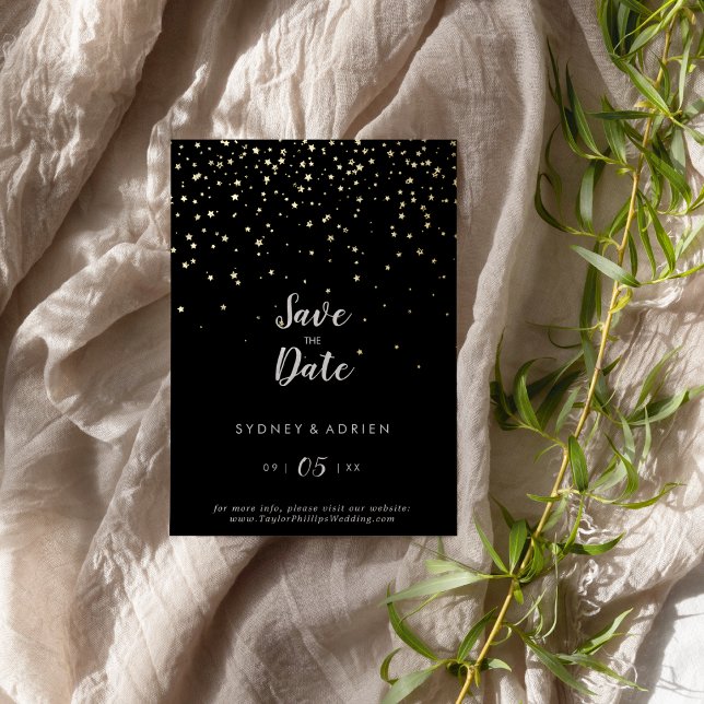 Invitation En Aluminium Gold Confetti|Black Save the Date Real Gold (Créateur téléchargé)