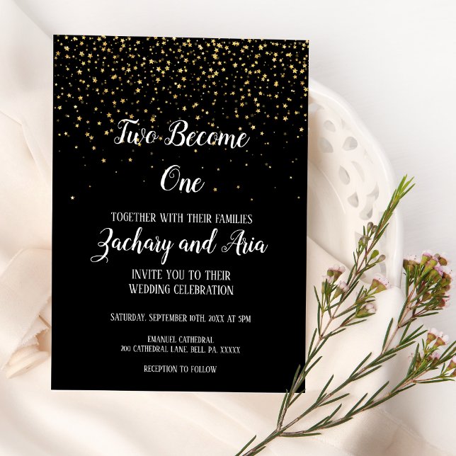 Invitation En Aluminium Gold Confetti|Black Two Devenez un or Mariage (Créateur téléchargé)