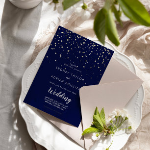 Invitation En Aluminium Gold Confetti Marine Mariage informel Gold