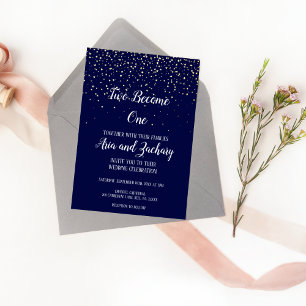 Invitation En Aluminium Gold Confetti Navy Two Devenez un Mariage