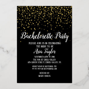 Invitation En Aluminium Gold Confetti sur Black Bachelorette Party Gold
