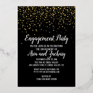 Invitation En Aluminium Gold Confetti sur Black Engagement Party Gold