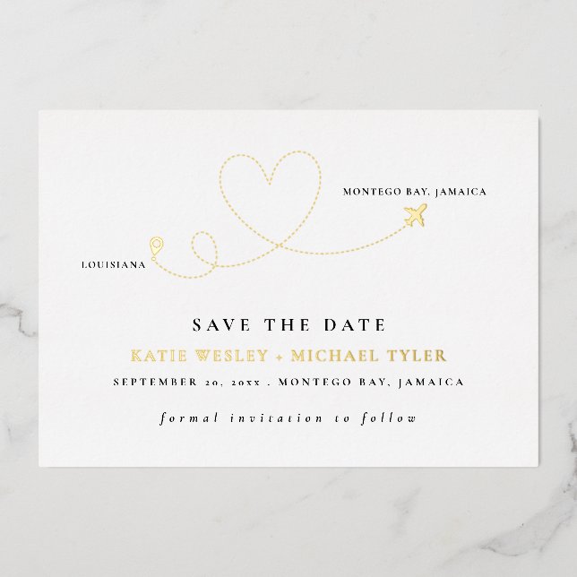 Invitation En Aluminium Gold Destination Wedding Enregistrer la date (Recto)