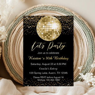 Invitation En Aluminium Gold Disco Ball Let's Party Anniversaire
