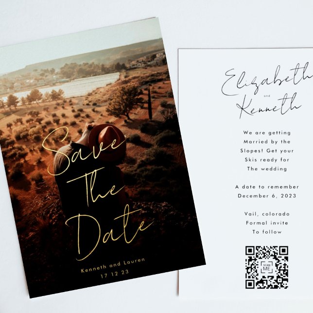 Invitation En Aluminium Gold Ecrit personnalisé QR Code photo Enregistrer  (Créateur téléchargé)