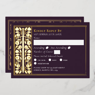 Invitation En Aluminium Gold Eggplant Medieval Sword Wedding RSVP