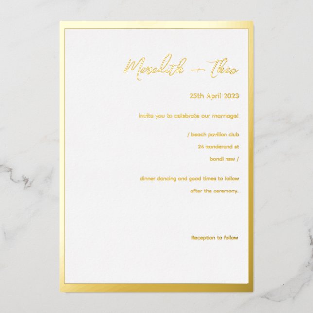 Invitation En Aluminium Gold Et Blanc Minimal Élégant Mariage Foil Invita (Recto)