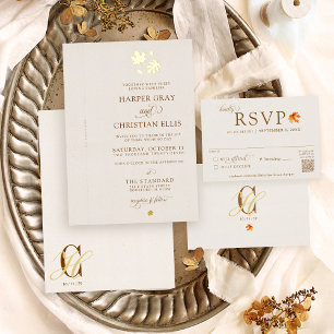 Invitation En Aluminium Gold Fall Feuilles élégant Automne do-it-yourself